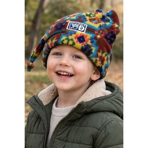 Libble D Fleece Beanie Hat Multi Color Southwestern Geometric Jester Vintage